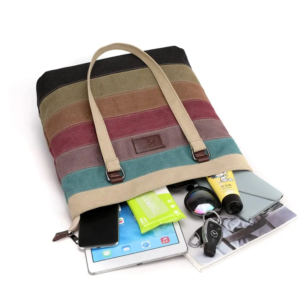 SNUG STAR Canvas Handbag Multi-Color Striped Lattice Cross Body Shoulder Purse Bag Tote-Handbag for Women (Multi Color E) 34cm (13.39in) H - view 5