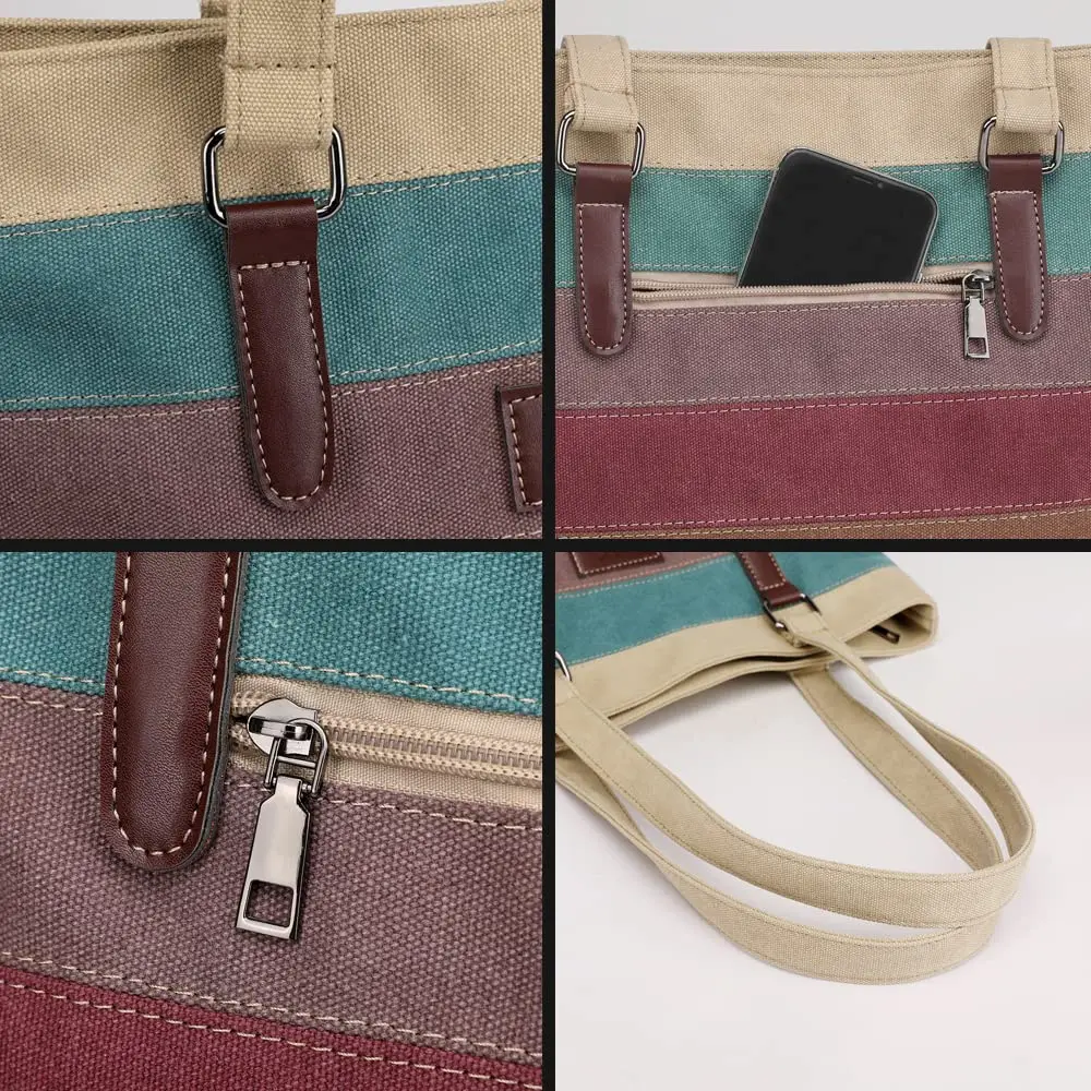 SNUG STAR Canvas Handbag Multi-Color Striped Lattice Cross Body Shoulder Purse Bag Tote-Handbag for Women (Multi Color E) 34cm (13.39in) H - view 6