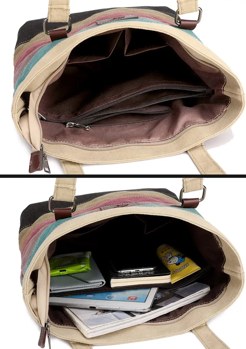 SNUG STAR Canvas Handbag Multi-Color Striped Lattice Cross Body Shoulder Purse Bag Tote-Handbag for Women (Multi Color E) 34cm (13.39in) H - view 2