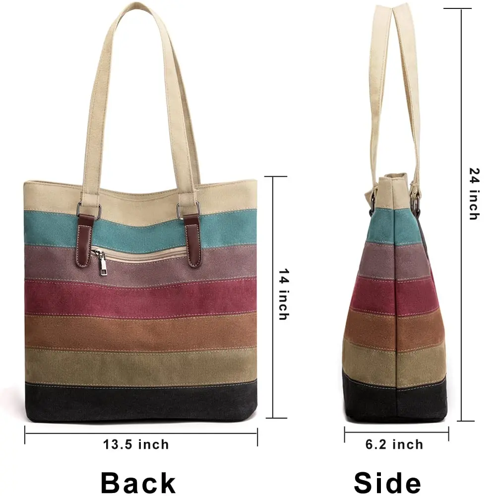 SNUG STAR Canvas Handbag Multi-Color Striped Lattice Cross Body Shoulder Purse Bag Tote-Handbag for Women (Multi Color E) 34cm (13.39in) H - view 4