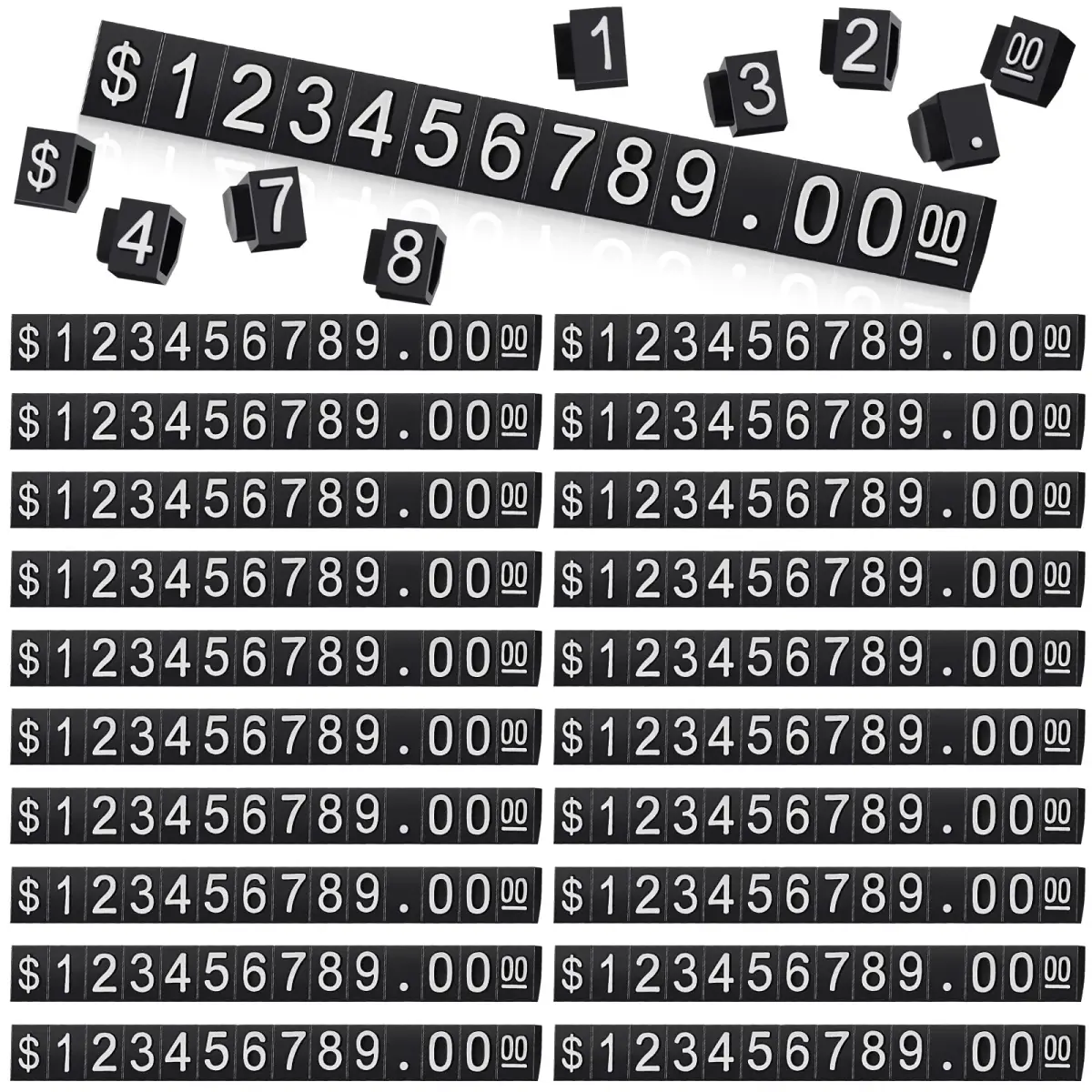 Qunclay White Label Price Display Cubes 50 Sets | Adjustable Number Letter Tags for Retail - main product image