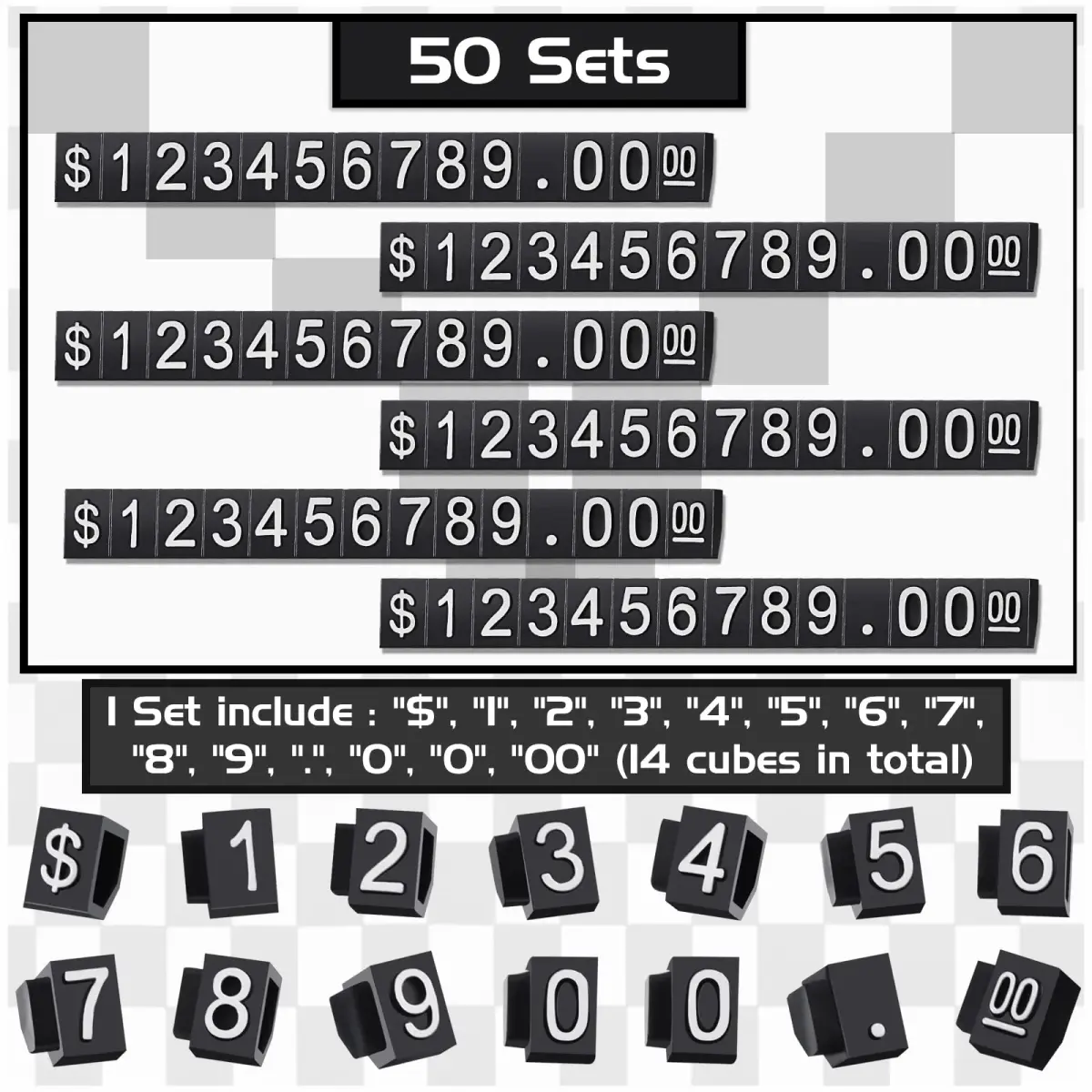 Qunclay White Label Price Display Cubes 50 Sets | Adjustable Number Letter Tags for Retail - view 3