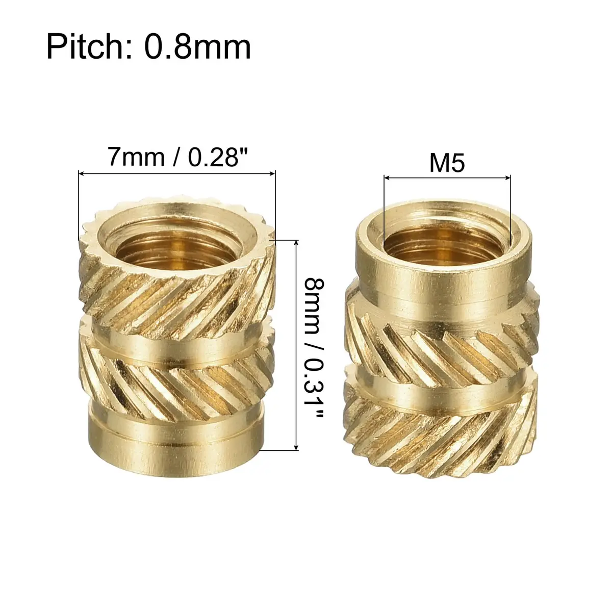 uxcell Knurled Insert Nuts, 60Pcs M5 x 8mm L x 7mm OD | Brass Heat Set for 3D Printing - view 2