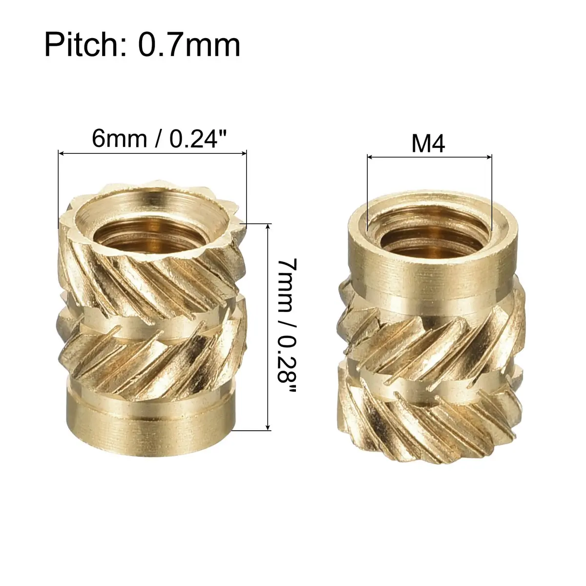 uxcell M4 x 7mm L x 6mm OD Brass Knurled Insert Nuts (60 Pcs) | Heat Set Embedment Nut for 3D Printing - view 2