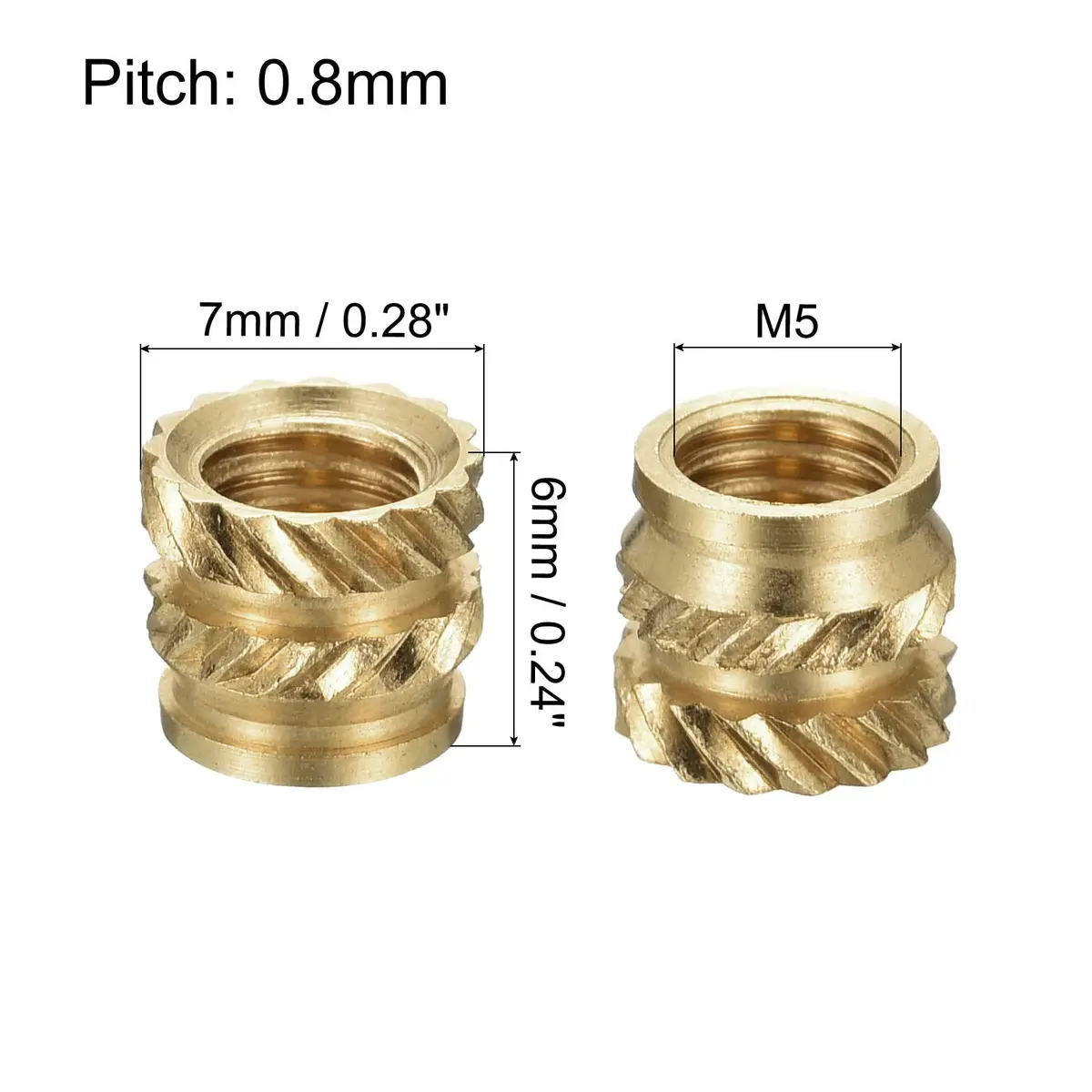 uxcell M5 x 6mm L x 7mm OD Brass Knurled Insert Nuts (30 Pcs) | Thread Size M5 x 0.8mm - view 2
