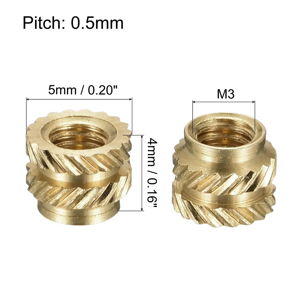 uxcell M3 x 4mm L x 5mm OD Brass Knurled Insert Nuts (60 Pcs) | Heat Set Embedment Nuts for 3D Printing - view 2