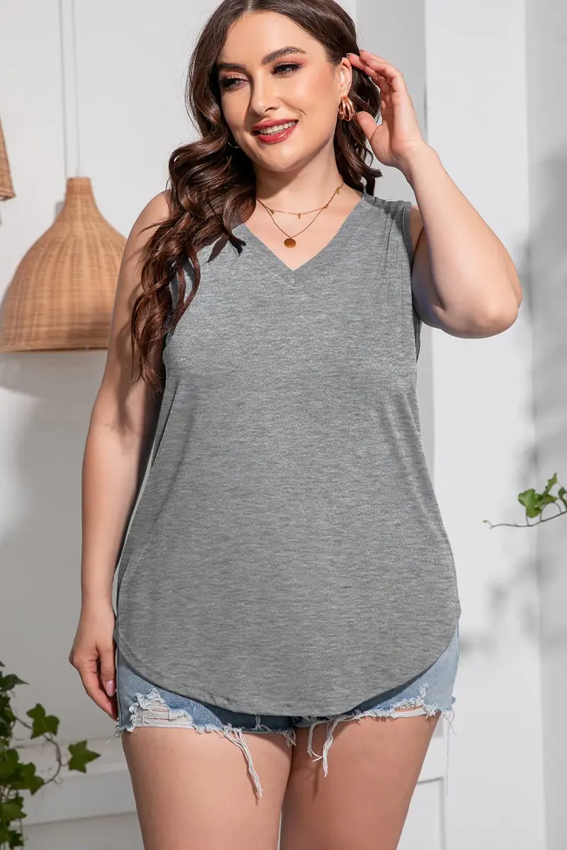 CARROTMOB Cotton Tank Top Women Casual Summer Sleeveless V Neck Oversized 5X | Breathable Cotton Fabric for Hot Weather - view 2