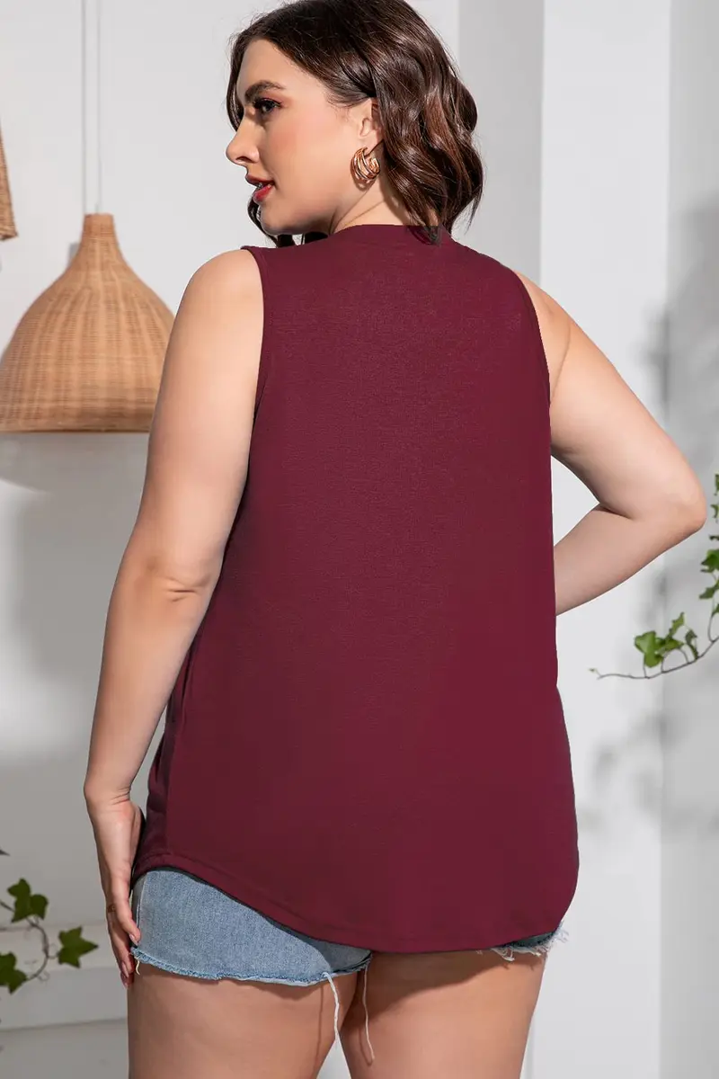 CARROTMOB Plus Size Womens Tank Tops Summer Sleeveless V Neck Casual Tshirts Wine red 2X | Loose Fit, Breathable Cotton Blend - view 6