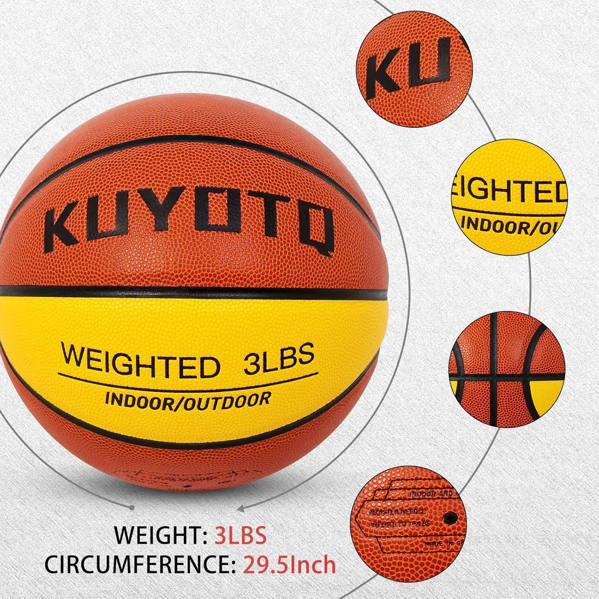 KUYOTQ 3LBS Weighted Training Basketball 1.36 kg (3 lbs) Size 7 | Improves Ball Handling Dribbling Passing Rebounding - view 6