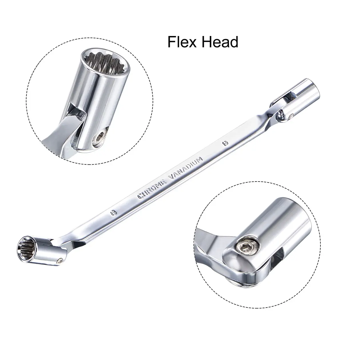 uxcell 8mm x 9mm Flexible Head Socket Wrench | 180 Degree Rotation for Tight Spaces - view 3