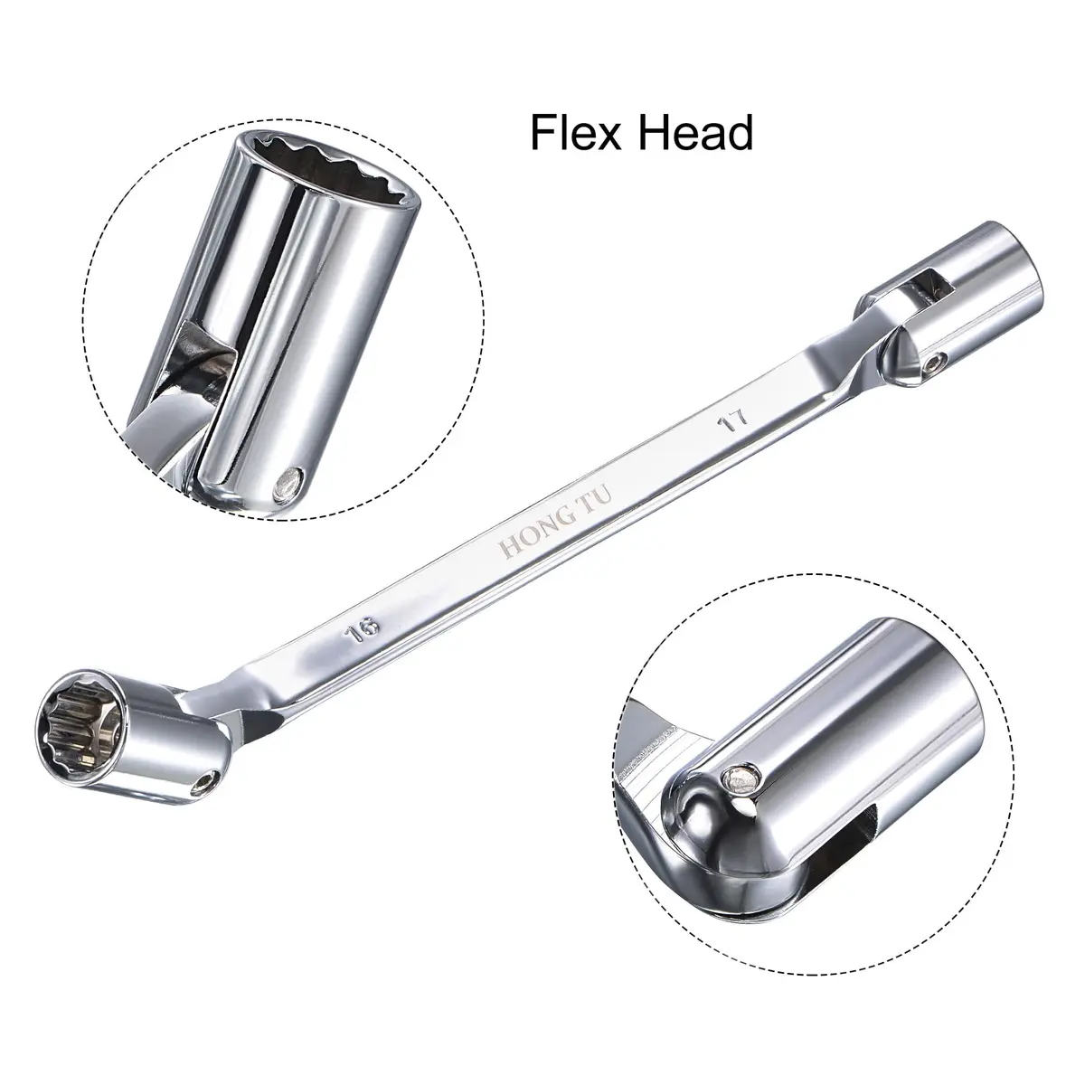 uxcell 16mm x 17mm Flexible Head Socket Wrench | 180 Degree Rotation for Mechanical Repair - view 3