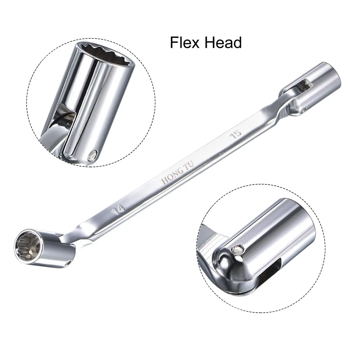 uxcell 12 Point Flexible Head Socket Wrench 14mm x 15mm | CR-V 180° Rotation for Mechanical Repair - view 3