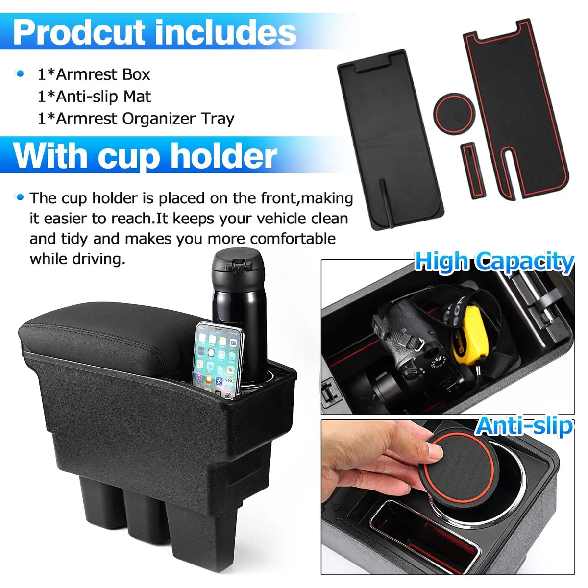 Autorder Center Console Storage Box for Suzuki Jimny JB64W/JB74W 2018-2025 | Custom Fit Armrest with Cup Holder - view 5