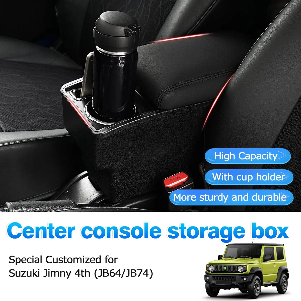 Autorder Center Console Storage Box for Suzuki Jimny JB64W/JB74W 2018-2025 | Custom Fit Armrest with Cup Holder - view 2