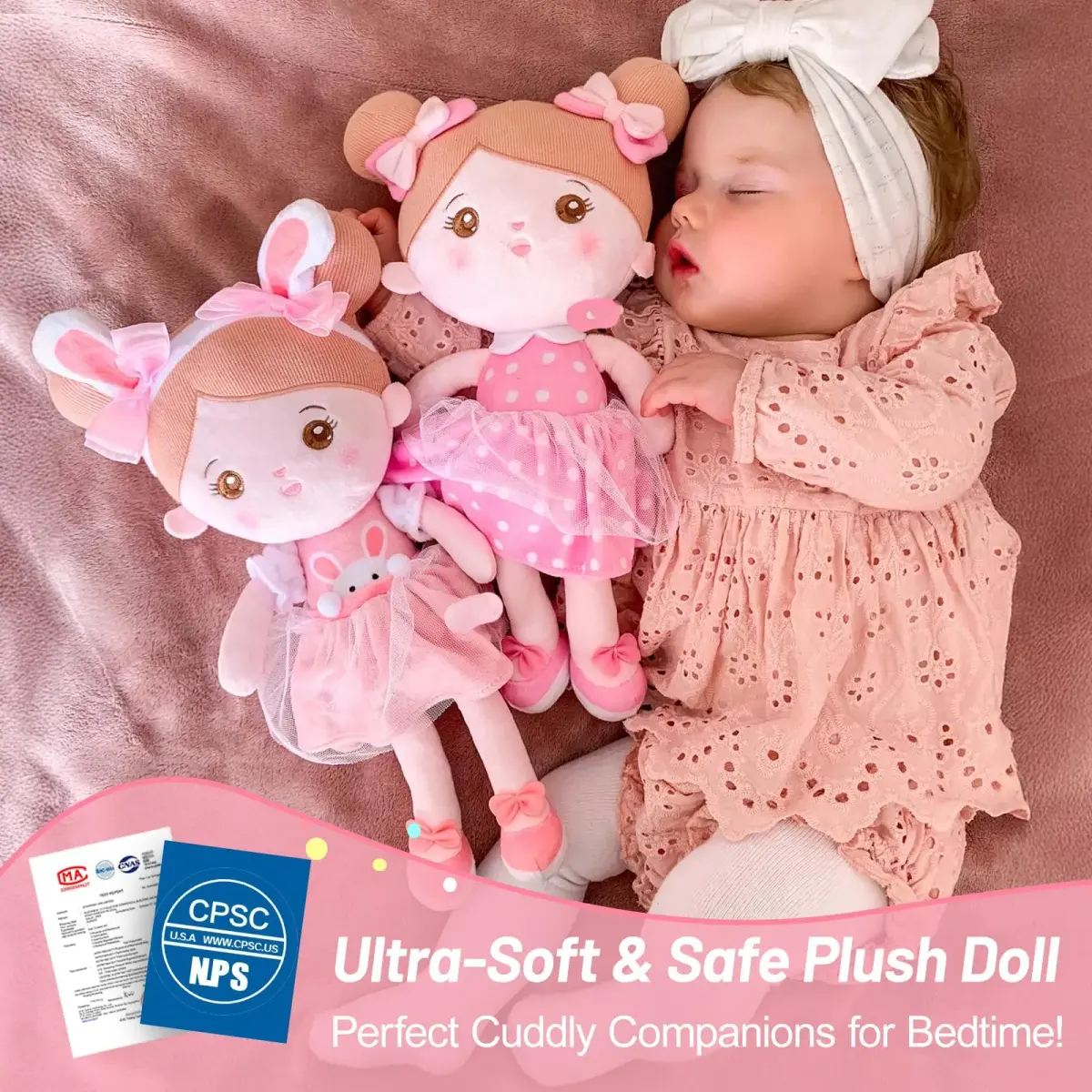 OUOZZZ Soft Plush Baby Doll 12.6 Inch (32 cm) Pink Dress Snuggle Buddy | Safe & Soft for Kids 3+ - view 2