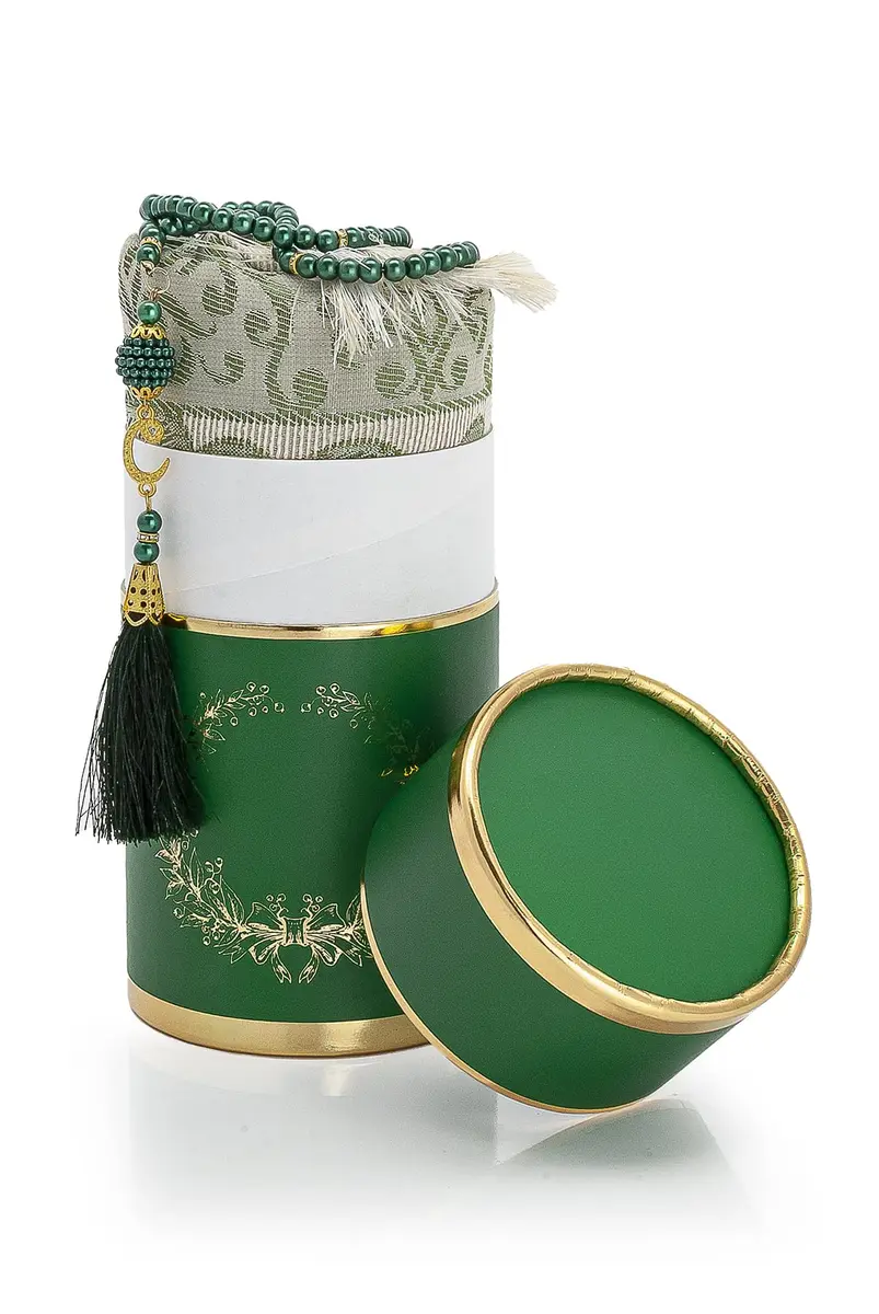 ihvan online Muslim Prayer Rug and Prayer Beads | Soft Taffeta Fabric, Green, Portable, Ideal Gift (70-120 chars) - view 5