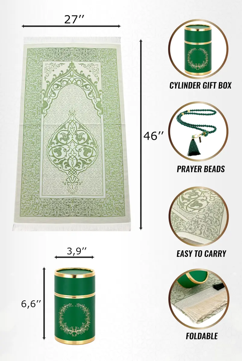 ihvan online Muslim Prayer Rug and Prayer Beads | Soft Taffeta Fabric, Green, Portable, Ideal Gift (70-120 chars) - view 6