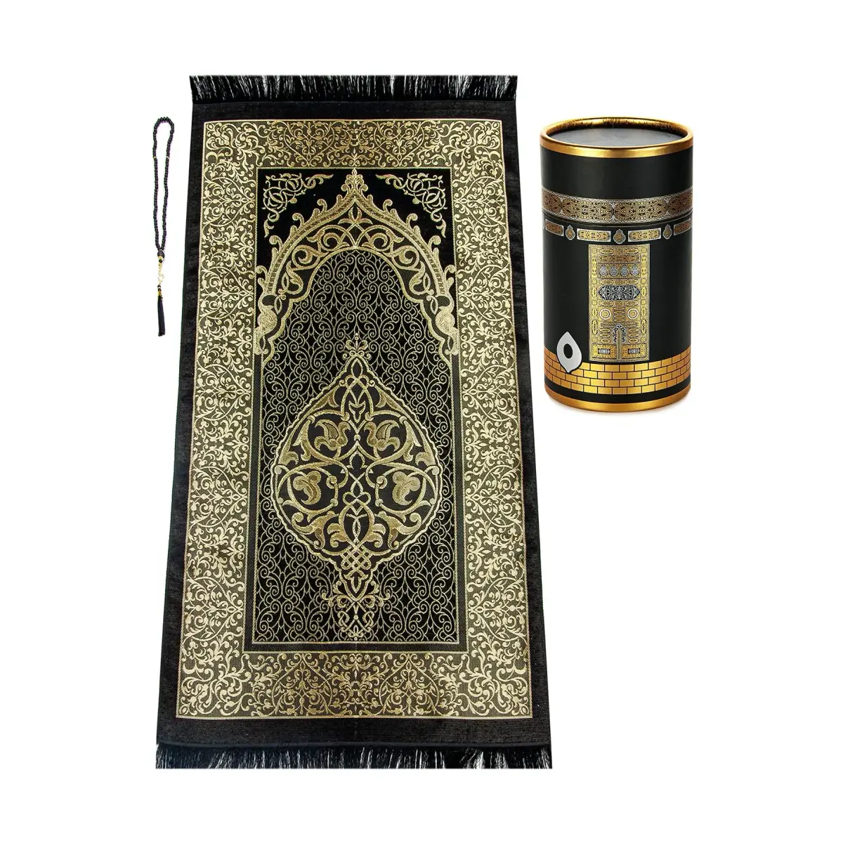ihvan online Purple Prayer Rug with Beads - 117cm x 71cm (46" x 28") | Soft Taffeta Islamic Janamaz - main product image