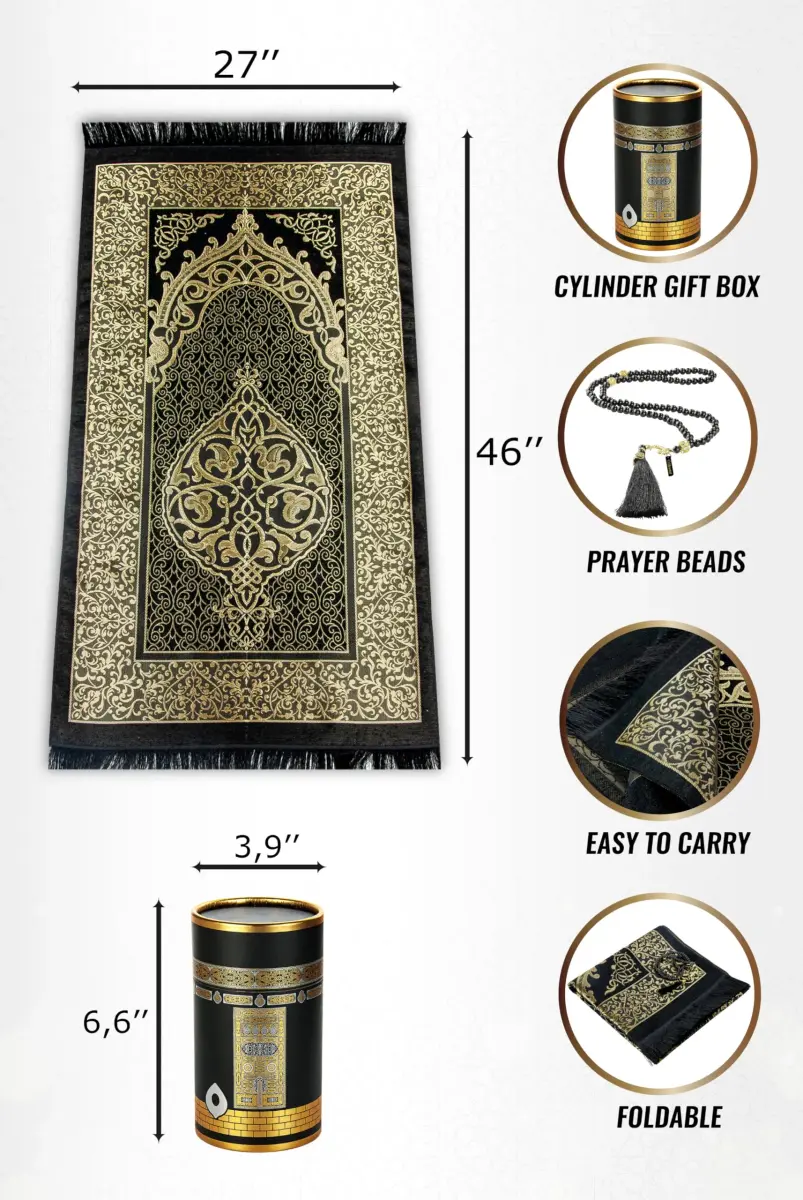 ihvan online Purple Prayer Rug with Beads - 117cm x 71cm (46" x 28") | Soft Taffeta Islamic Janamaz - view 6