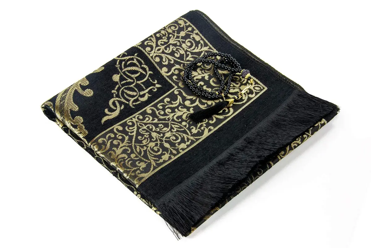 ihvan online Purple Prayer Rug with Beads - 117cm x 71cm (46" x 28") | Soft Taffeta Islamic Janamaz - view 8
