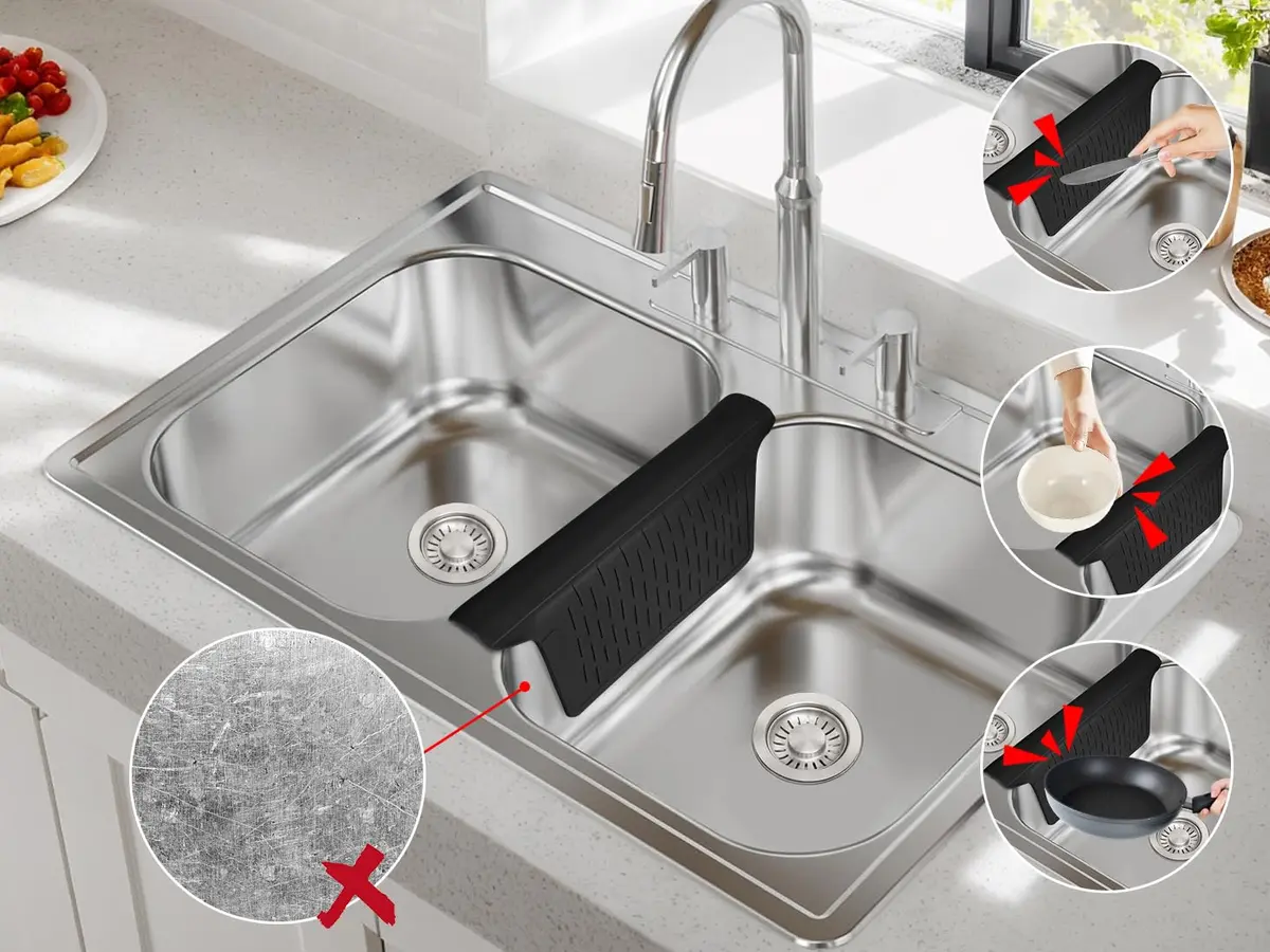 VELOVYO Silicone Sink Divider Protector Mat with Suction Cups | 32.5 cm (12.8") x 28 cm (11") - view 2