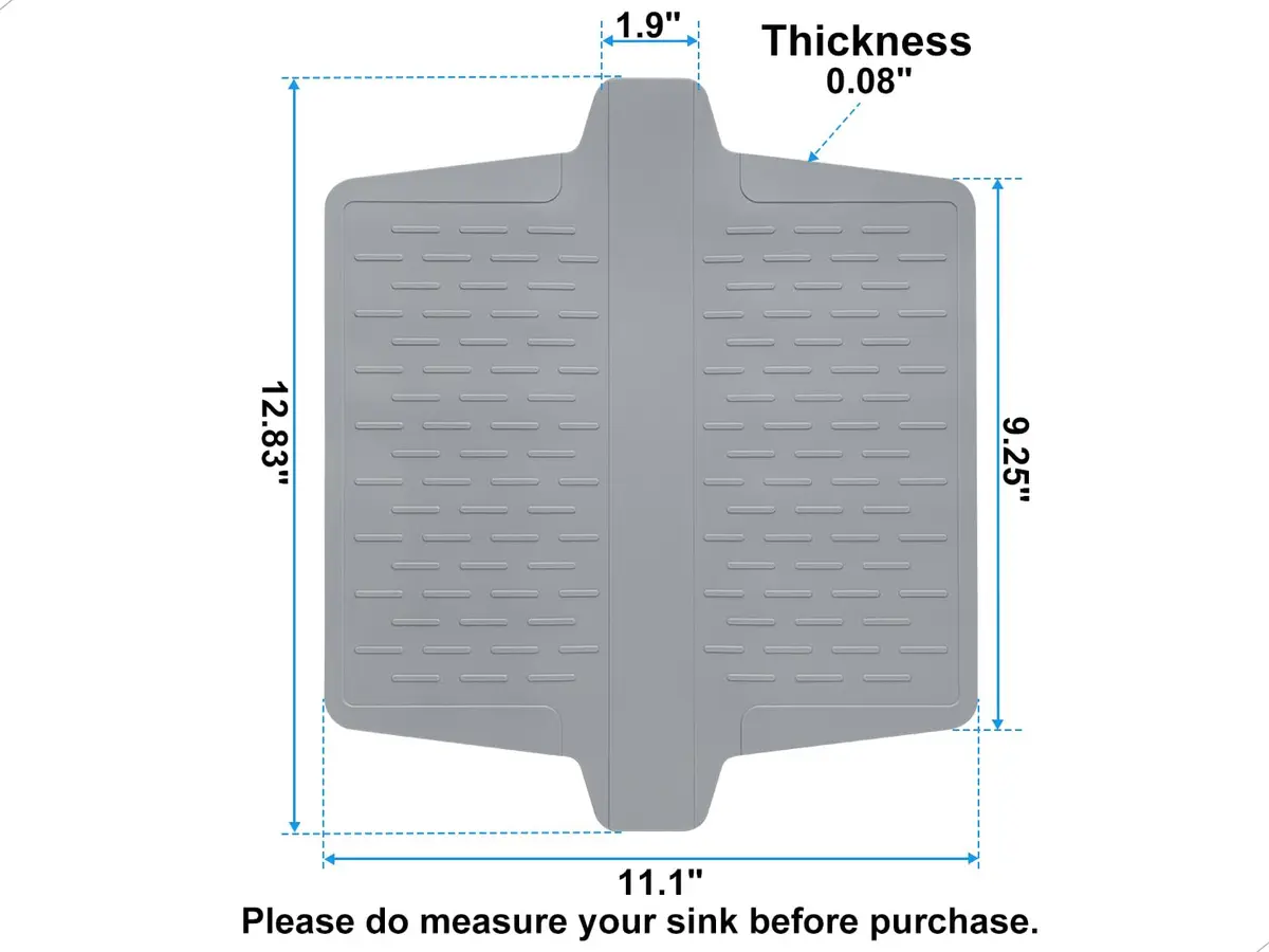 VELOVYO Silicone Sink Saddle Divider Protector Mat for Kitchen Sinks, Grey (32.5cm x 28cm x 0.5cm) - view 5