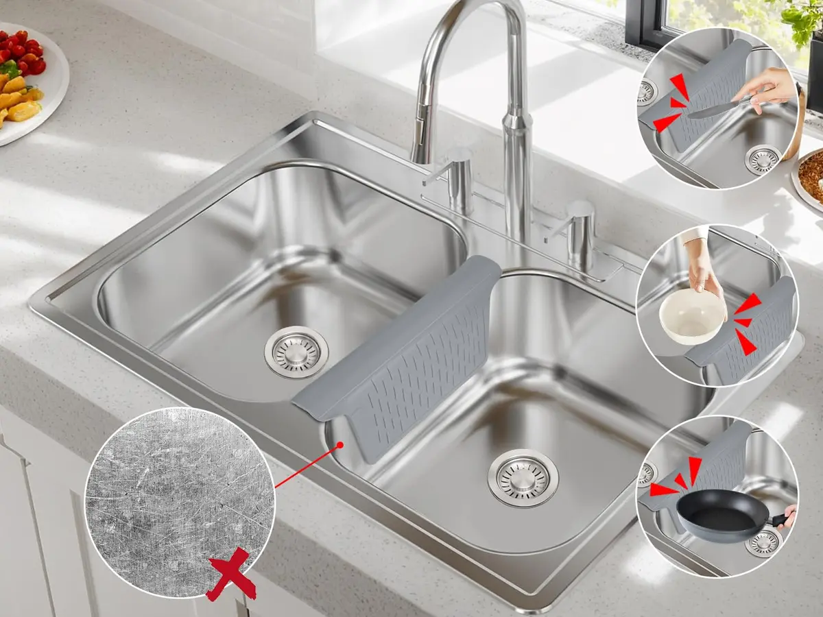 VELOVYO Silicone Sink Saddle Divider Protector Mat for Kitchen Sinks, Grey (32.5cm x 28cm x 0.5cm) - view 2