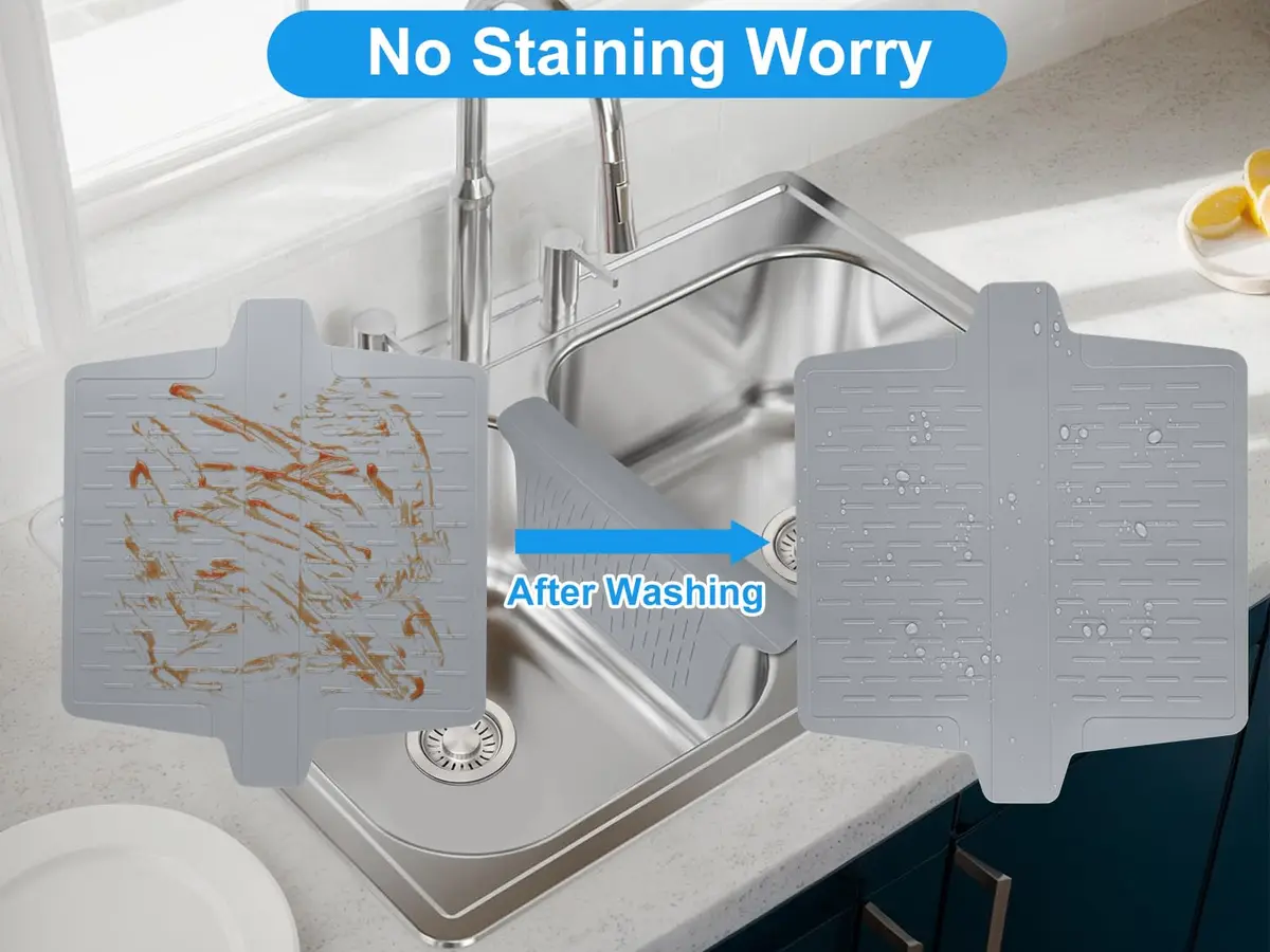 VELOVYO Silicone Sink Saddle Divider Protector Mat for Kitchen Sinks, Grey (32.5cm x 28cm x 0.5cm) - view 3