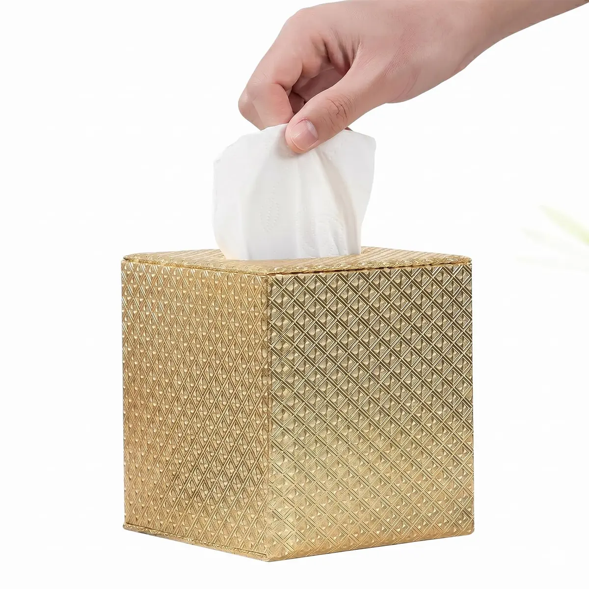 SUNYUROU Gold Square Tissue Box Cover for Bathrooms & Desks | 14cm x 13.1cm x 14.3cm - view 7