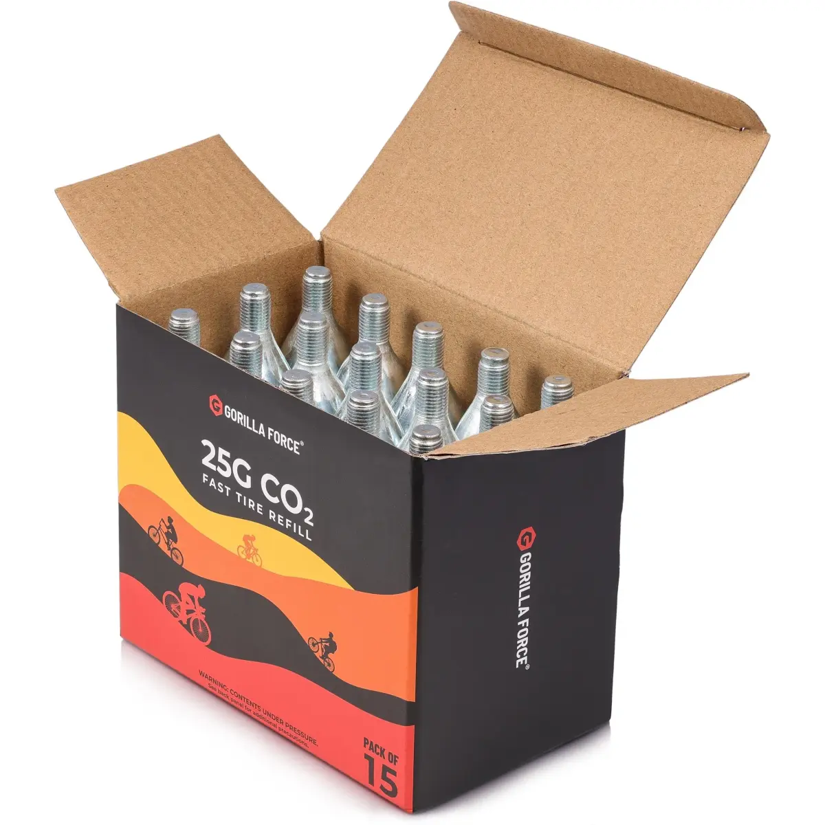 Gorilla Force 25g CO2 Cartridges (15 Pack) | Universal Bike Tire Inflator Refills - view 3
