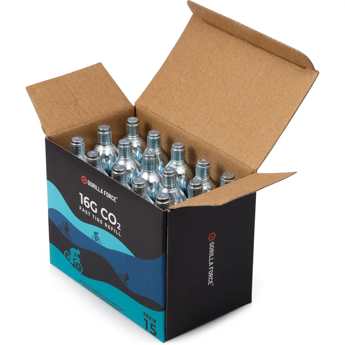 Gorilla Force 16g CO2 Cartridges for Bikes - Threaded Refills for Tire Inflators, Bicycle Cycling, Road MTB Gravel E-Bike, Fits Most C02 Inflator Heads, Fast Flat Repair for Tubes & Tubeless, 15 Pack - view 3
