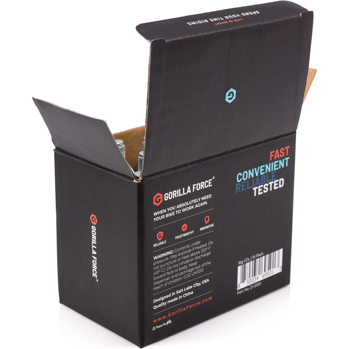 Gorilla Force 16g CO2 Cartridges for Bikes - Threaded Refills for Tire Inflators, Bicycle Cycling, Road MTB Gravel E-Bike, Fits Most C02 Inflator Heads, Fast Flat Repair for Tubes & Tubeless, 15 Pack - view 4