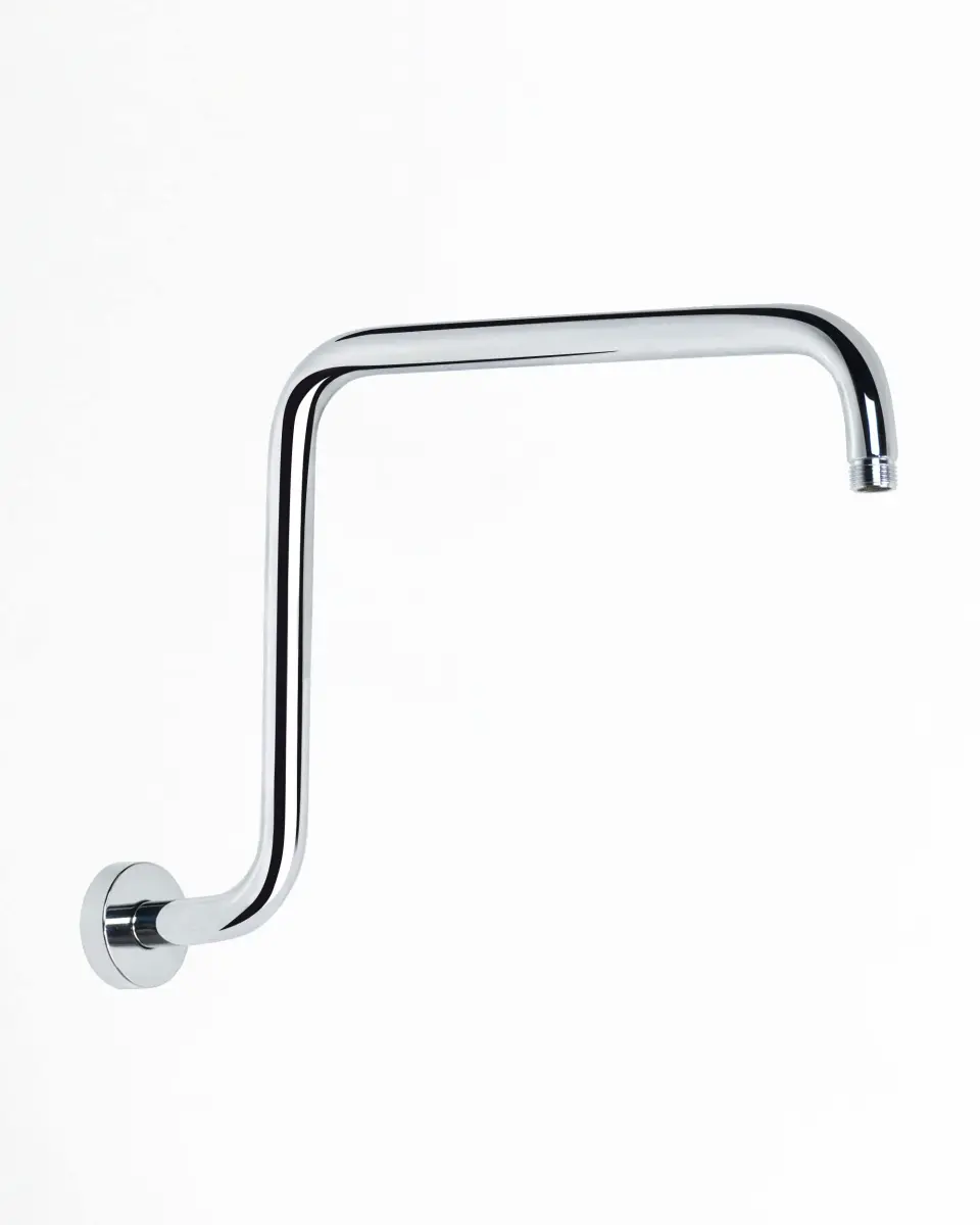 PHASAT S-Shaped Shower Arm 41cm (16.65") with Flange | High Rise Chrome Extension for Rainfall Shower Heads - main product image