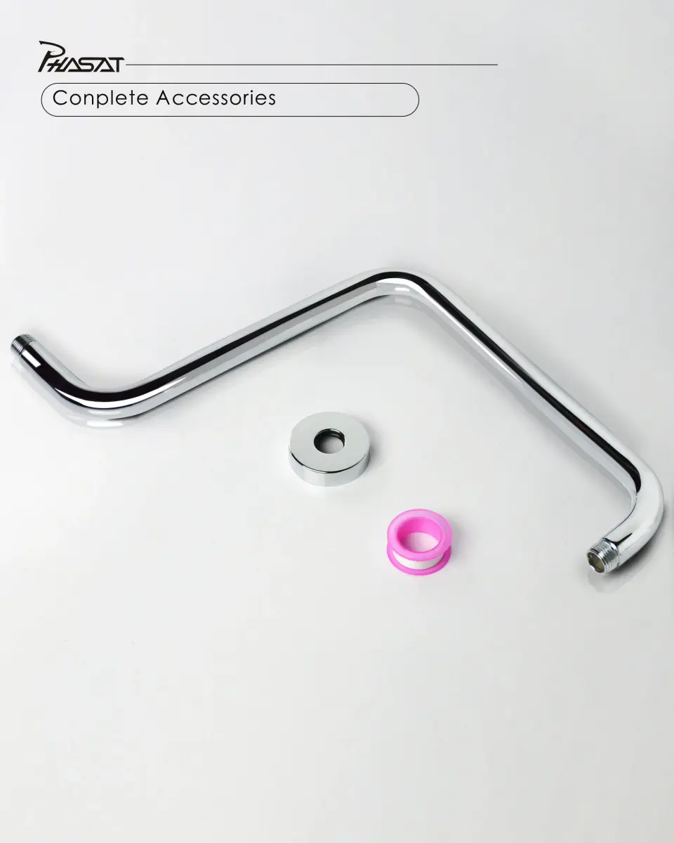 PHASAT S-Shaped Shower Arm 41cm (16.65") with Flange | High Rise Chrome Extension for Rainfall Shower Heads - view 6