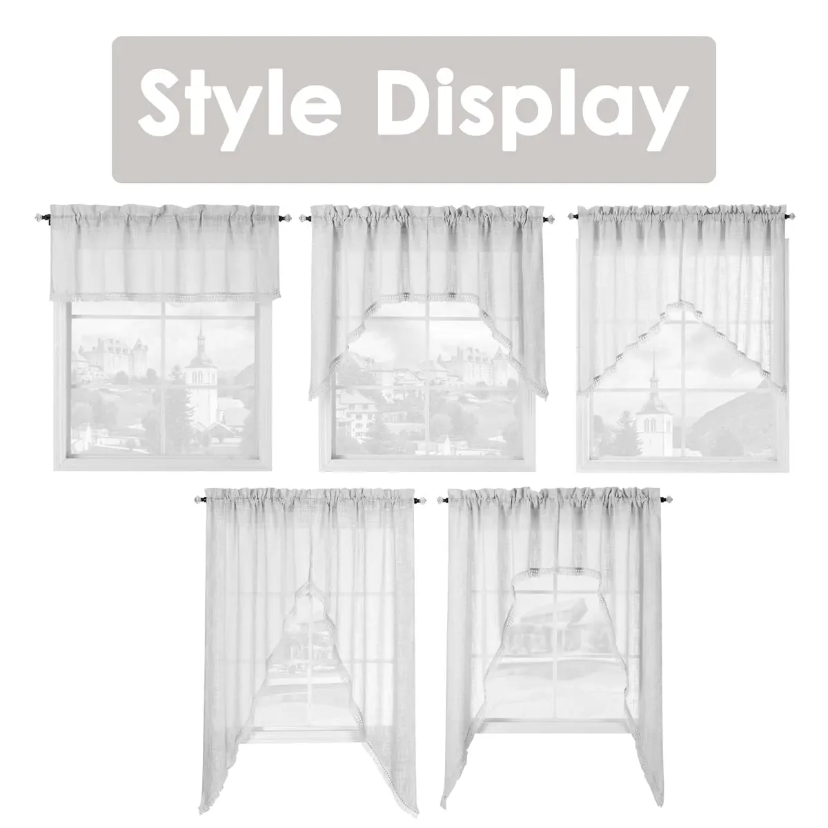 BD BEDA HOME Tassel Linen Textured Swag Curtain Valance, Grey, 36 x 36 in | Light-filtering, airy linen blend for home decor - view 6