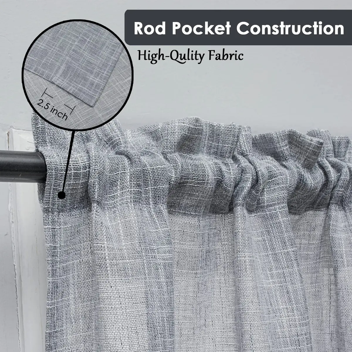 BD BEDA HOME Tassel Linen Textured Swag Curtain Valance, Grey, 36 x 36 in | Light-filtering, airy linen blend for home decor - view 2