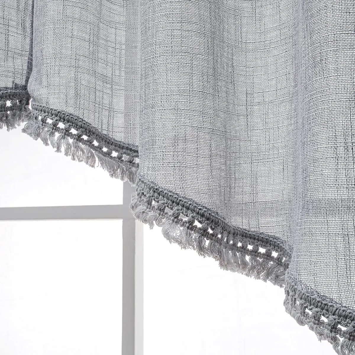 BD BEDA HOME Tassel Linen Textured Swag Curtain Valance, Grey, 36 x 36 in | Light-filtering, airy linen blend for home decor - view 4