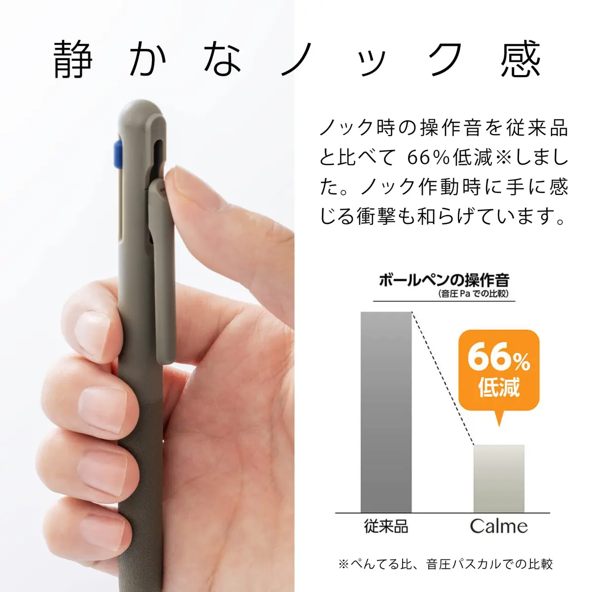 Pentel BXAC37D Calme Ballpoint Pen 0.7mm | Attenuated Click Sound, Leather Grip, Refillable, 3 Colors - view 3