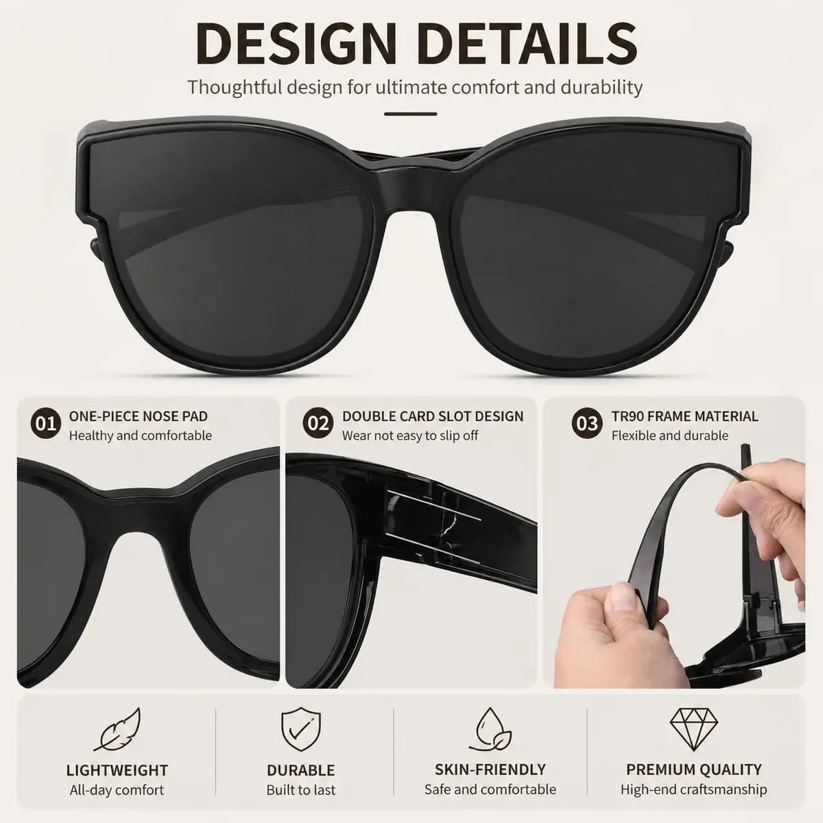 JIANGTUN Fit Over the Glass Sunglasses XL | Polarized UV Protection, Grey Lens - view 5