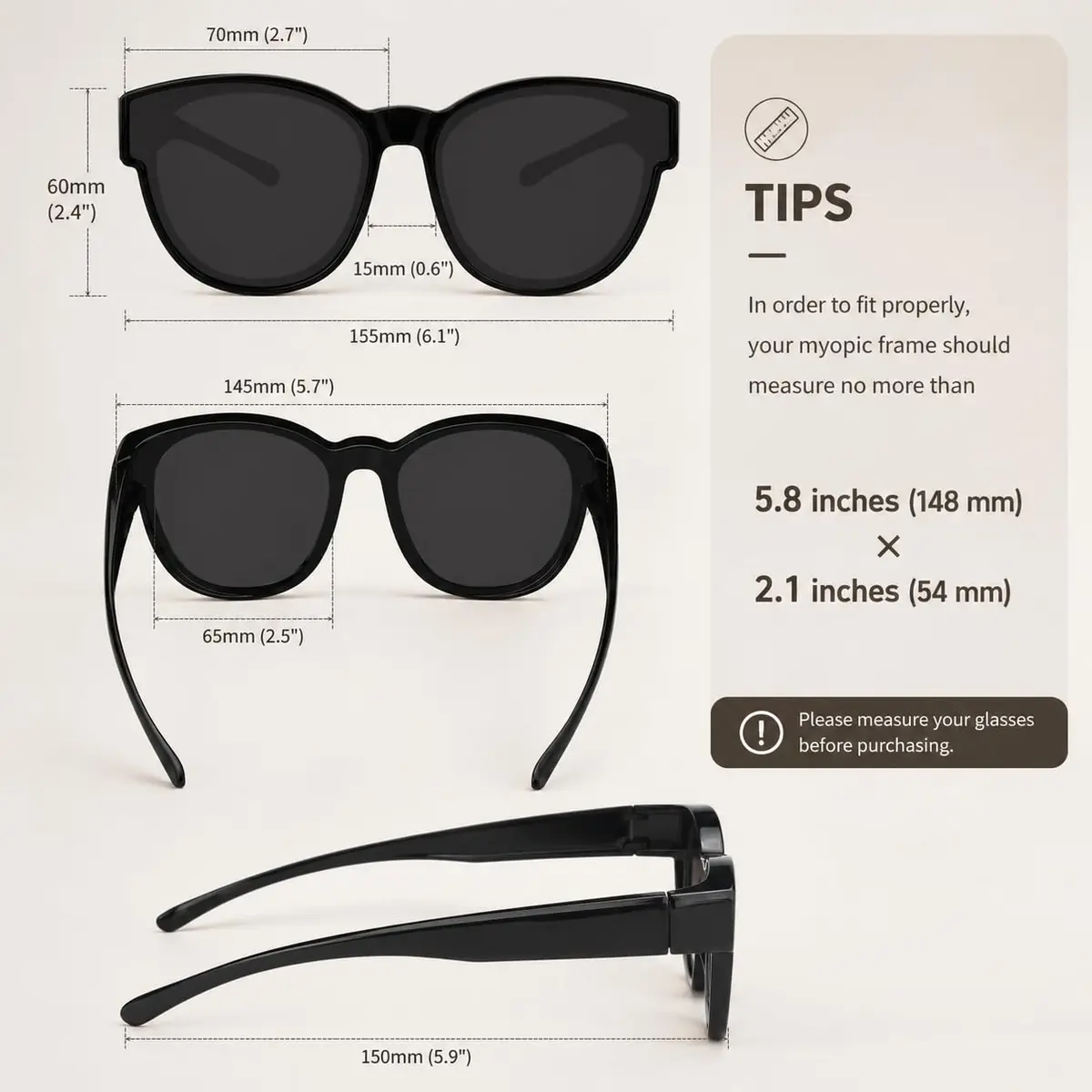 JIANGTUN Fit Over the Glass Sunglasses XL | Polarized UV Protection, Grey Lens - view 3