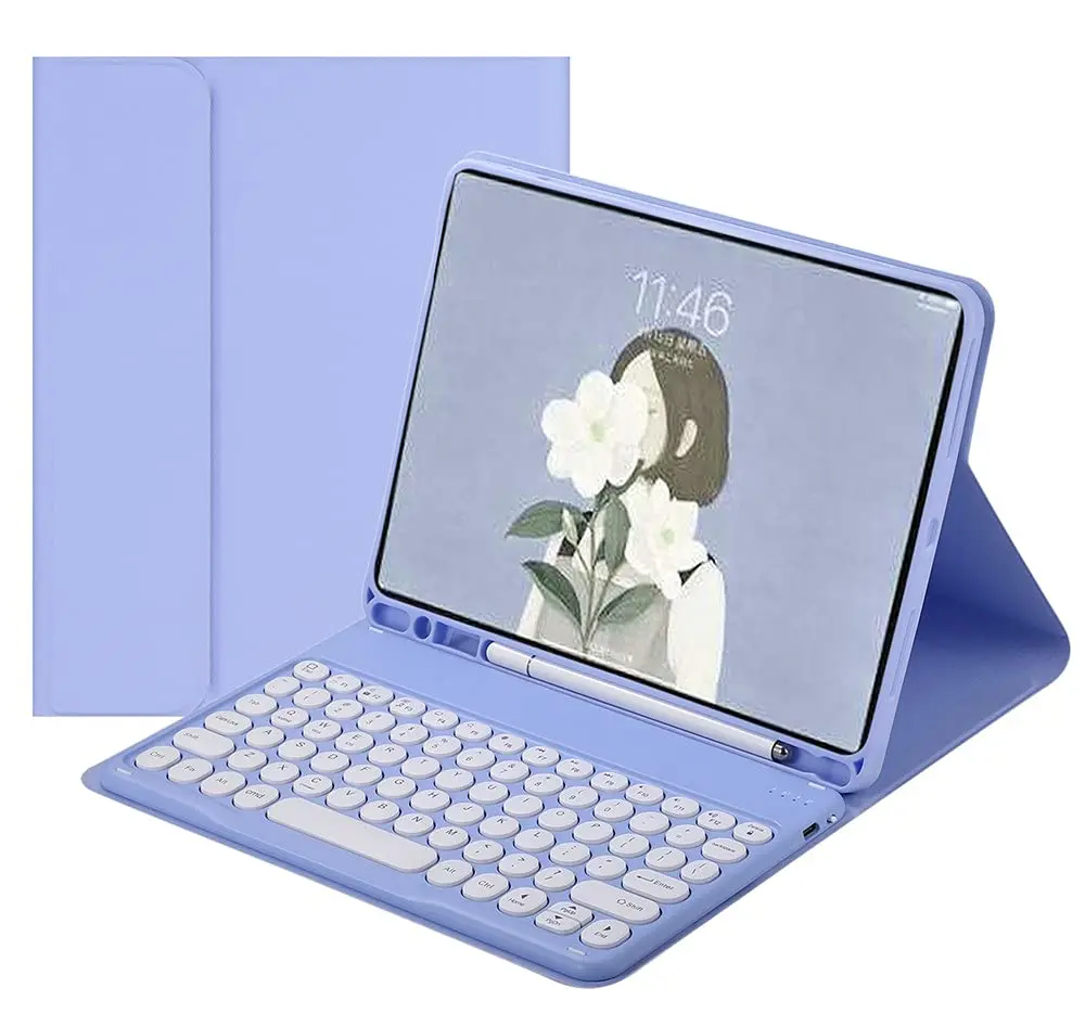 HENGHUI Keyboard Case for iPad Air 13" (M3/M2)/iPad Pro 12.9" (6th/5th/4th/3rd Gen) | Purple, Detachable BT Keyboard, Soft TPU Back - main product image