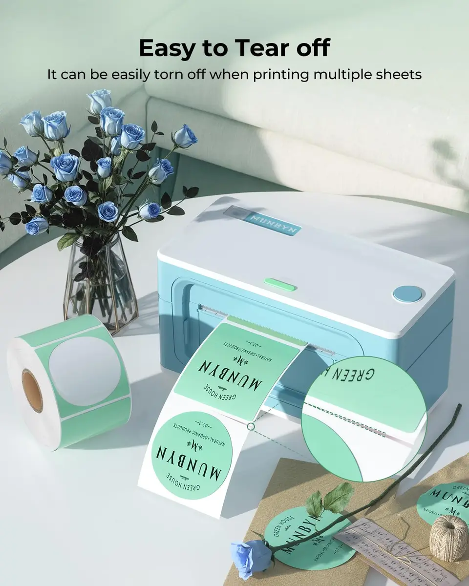 MUNBYN 2 Inch Green Circle Thermal Sticker Labels 750 Labels/Roll | Direct Thermal Labels for Clear Printing - view 3