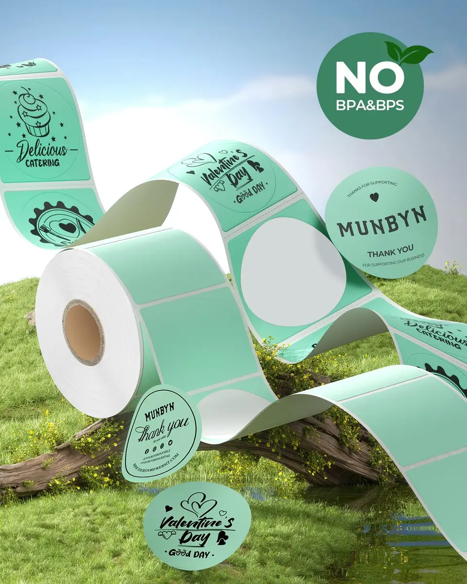 MUNBYN 2 Inch Green Circle Thermal Sticker Labels 750 Labels/Roll | Direct Thermal Labels for Clear Printing - view 4
