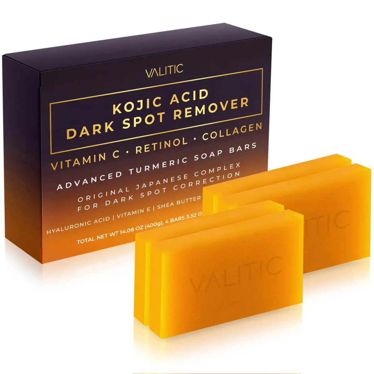 VALITIC Kojic Acid Dark Spot Remover Soap Bars 100g (3.52oz) 4-Pack | Japanese Complex for Even Tone & Glow - main product image