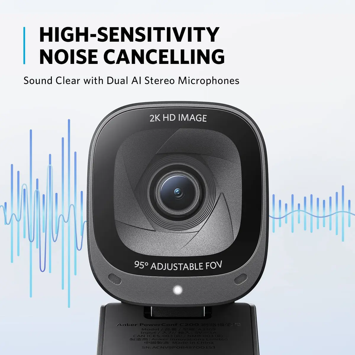 Anker PowerConf C200 2K Webcam for PC/Laptop/Mac, Low-Light Correction | Ultra-Clear Video & AI Noise Cancellation - view 6
