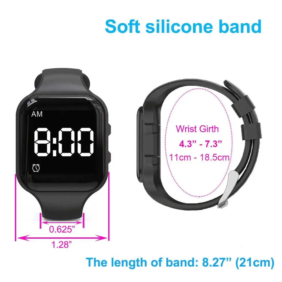e-vibra Vibrating Alarm Watch, Potty Training Watch with 15 Alarms & USB Rechargeable, Black (3.2cm Case) - view 3