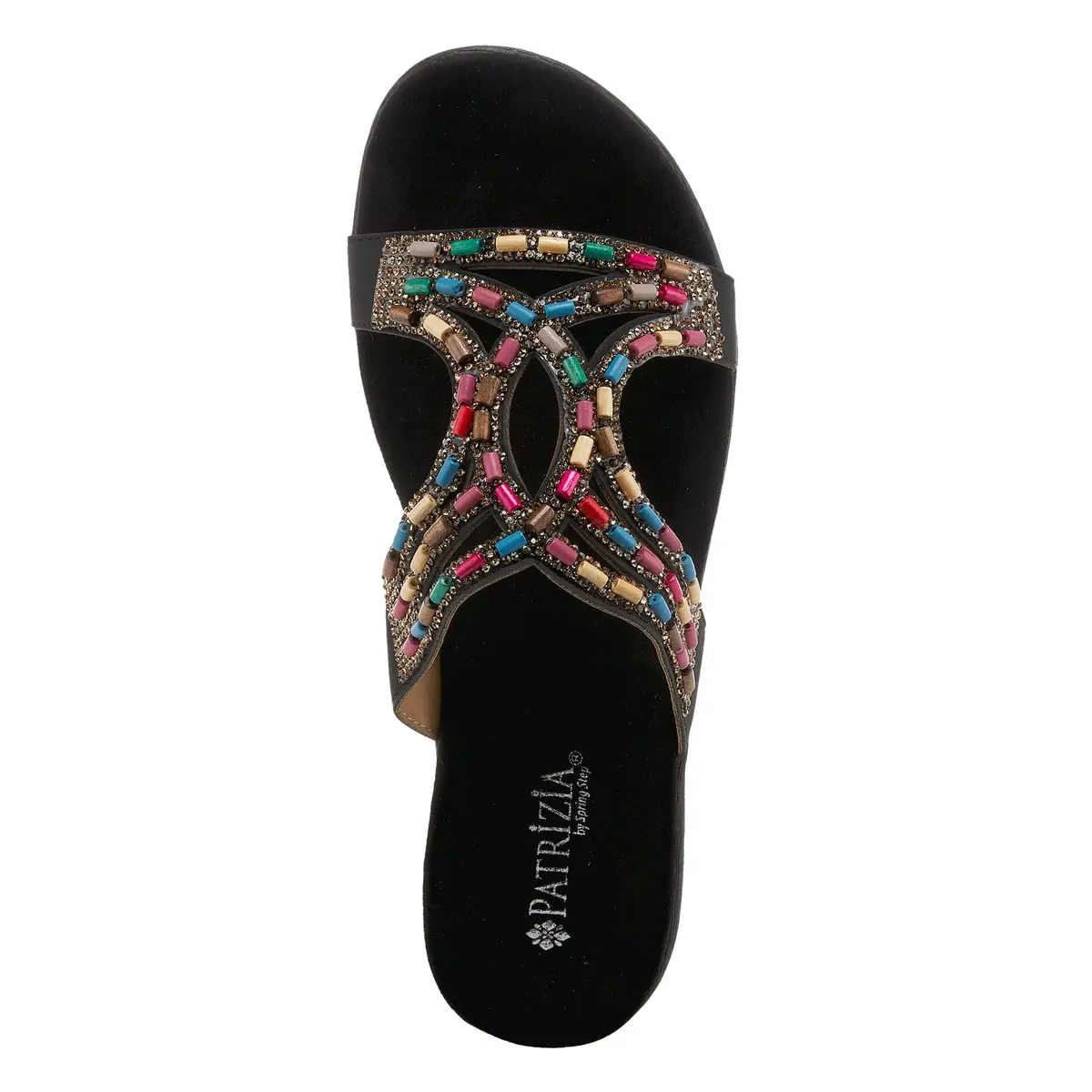 PATRIZIA Twirling Women's Slip-On Sandals – Crystal & Bead Embellished, Microsuede Footbed, 1¼” Heel, Black US 8.5 - view 6