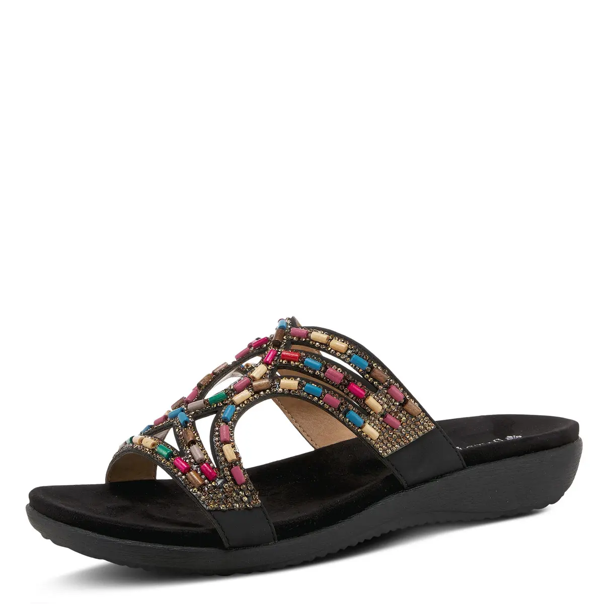 PATRIZIA Twirling Women's Slip-On Sandals – Crystal & Bead Embellished, Microsuede Footbed, 1¼” Heel, Black, EU 36 / US 5.5-6 | Casual Summer Style - main product image