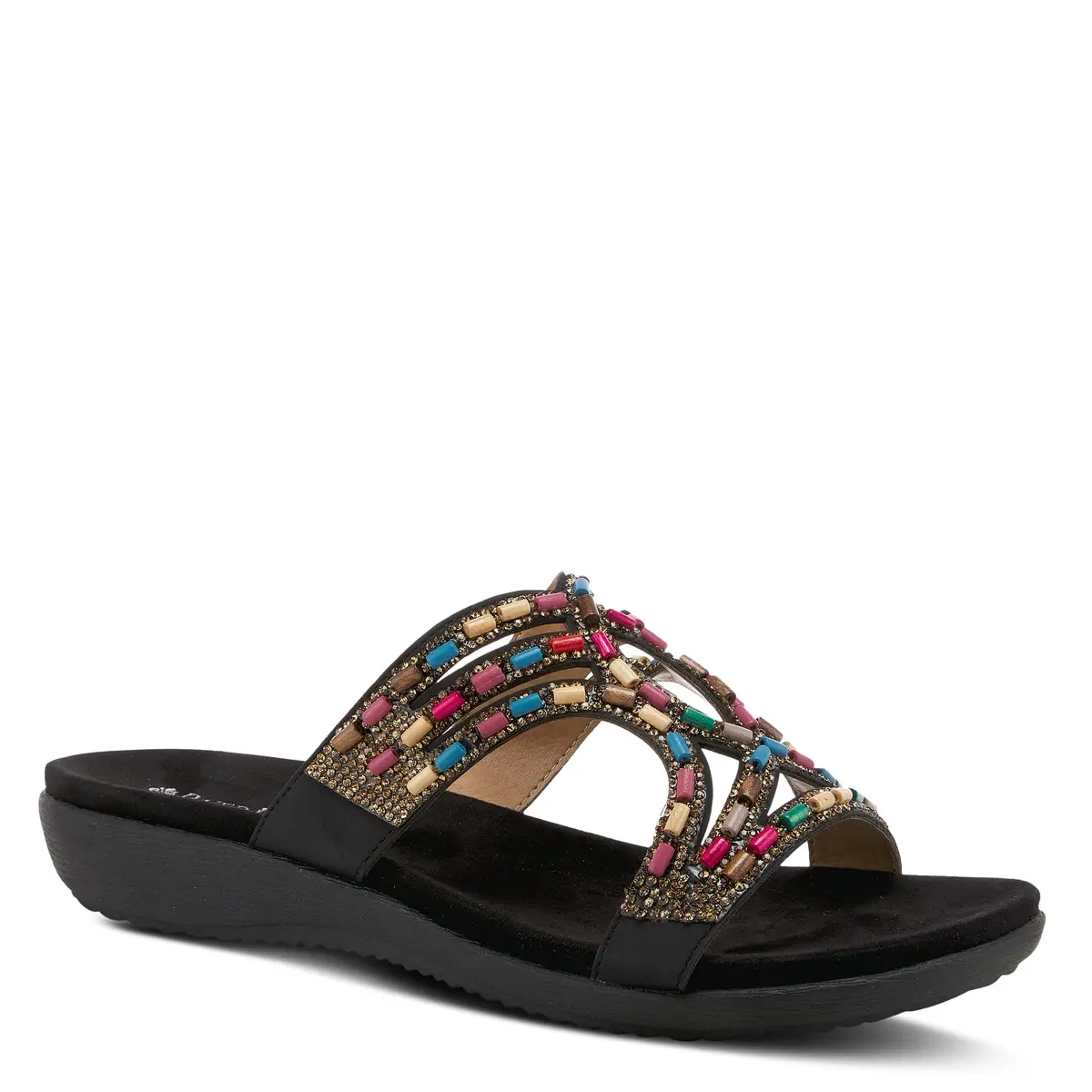 PATRIZIA Twirling Women's Slip-On Sandals – Crystal & Bead Embellished, Microsuede Footbed, 1¼” Heel, Black, EU 36 / US 5.5-6 | Casual Summer Style - view 2