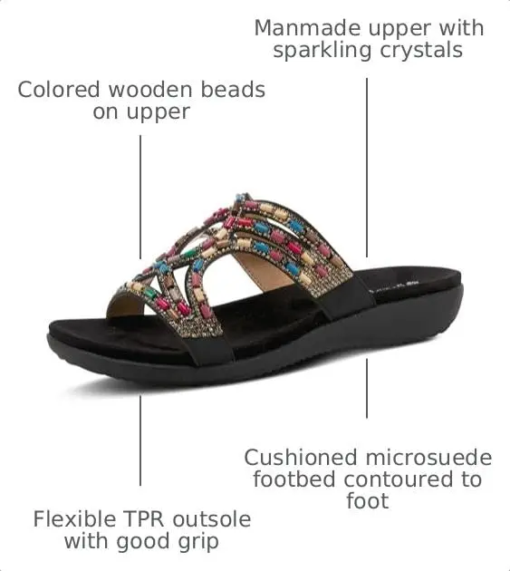PATRIZIA Twirling Women's Slip-On Sandals – Crystal & Bead Embellished, Microsuede Footbed, 1¼” Heel, Black, EU 36 / US 5.5-6 | Casual Summer Style - view 3